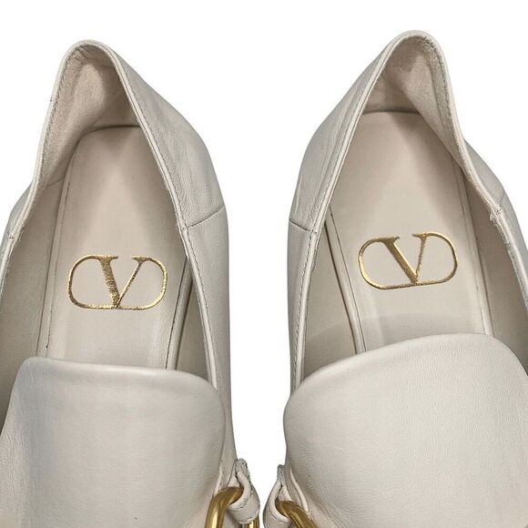 Valentino Garavani Gold Roman Stud Loafer EU 38 US 8 Ivory Slip On Flat Shoes - Picture 6 of 10